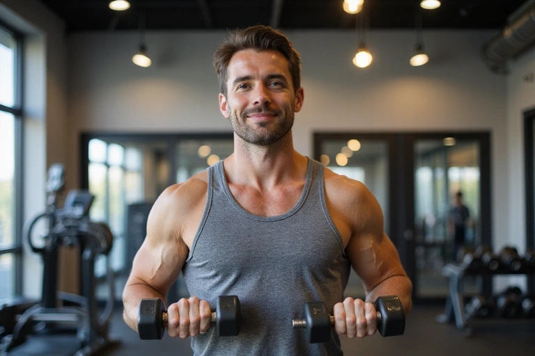 Man exercising with weights, representing strength and vitality
