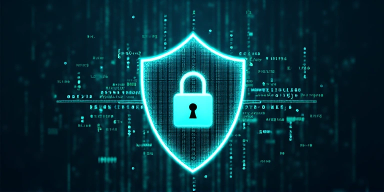 Cyber security shield protecting digital data